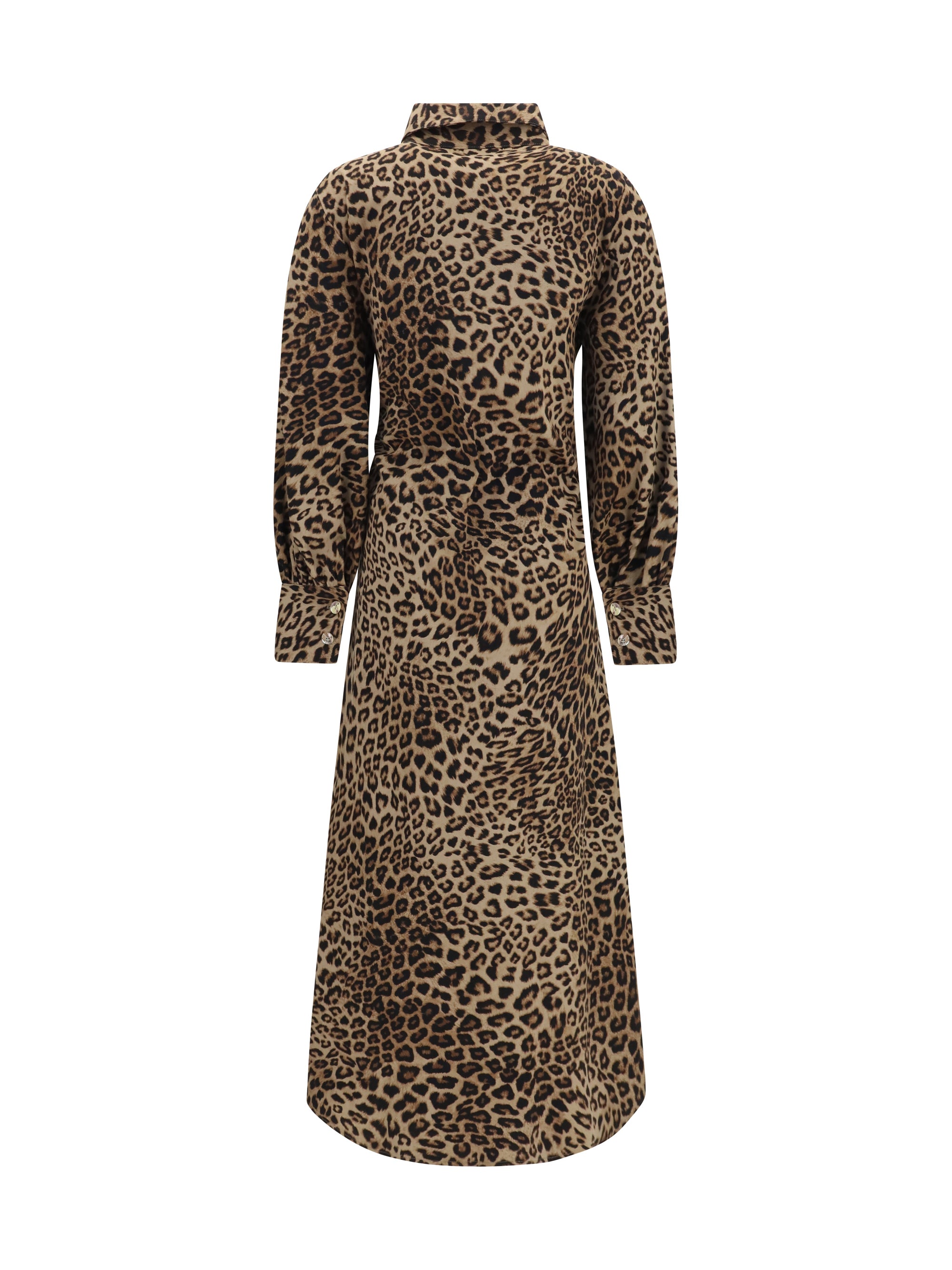 leopard-print long-sleeved dress with high neck