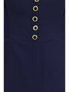 silk midi dress with buttons and contrast piping