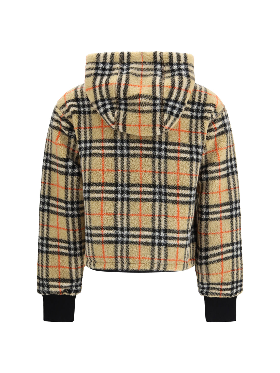 BURBERRY L cropped hooded check fleece jacket