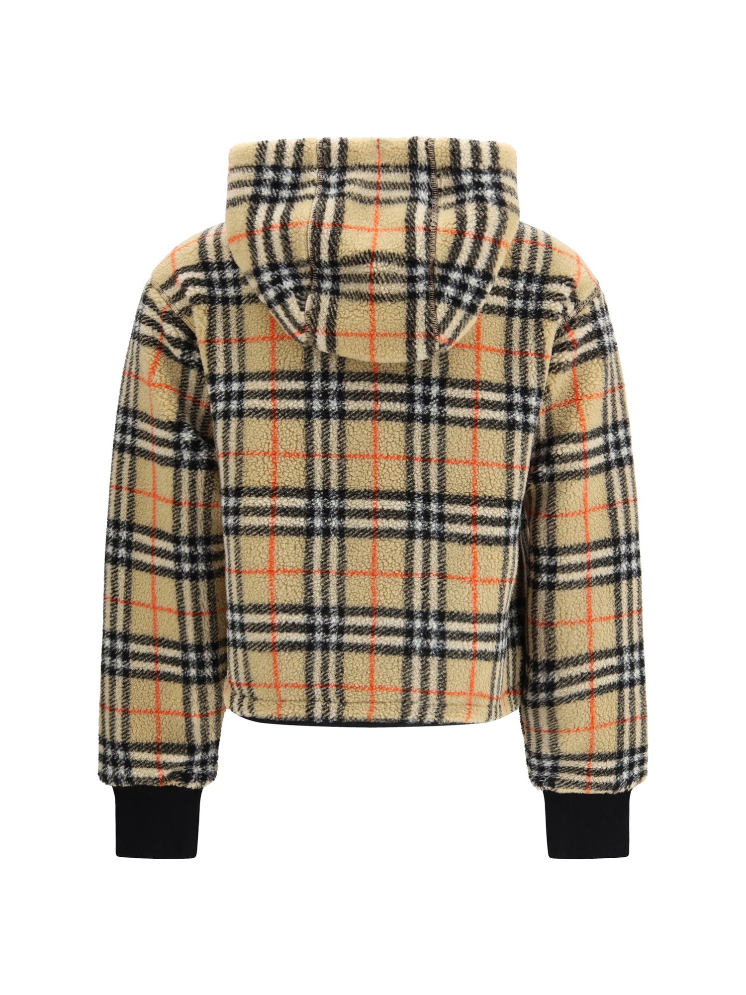 BURBERRY L cropped hooded check fleece jacket