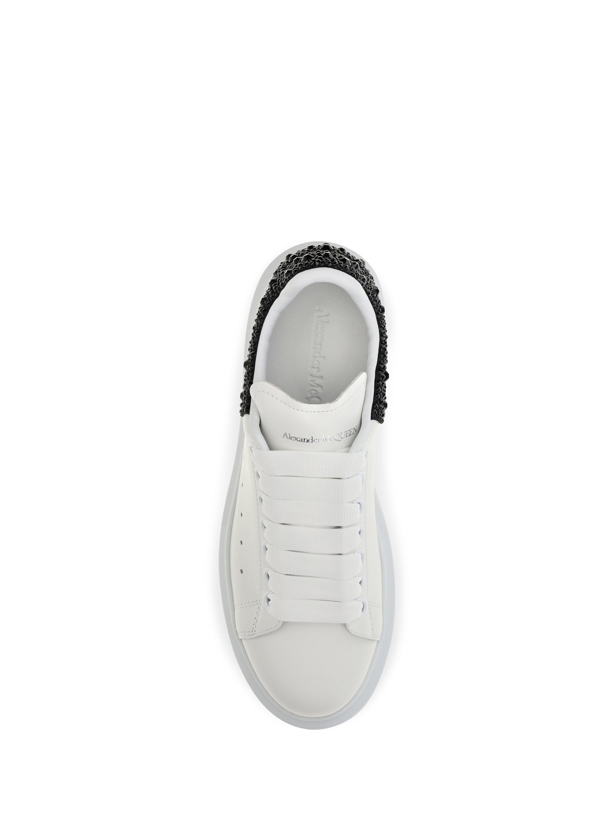 oversized sneakers with suede heel and crystal details
