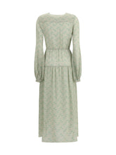 KRISTINA TI 40 silk long dress with foliage print