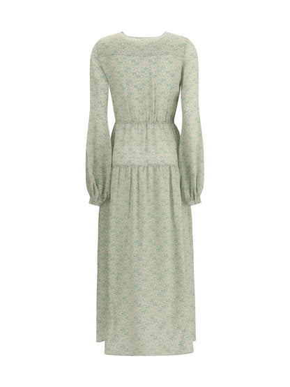 KRISTINA TI 40 silk long dress with foliage print