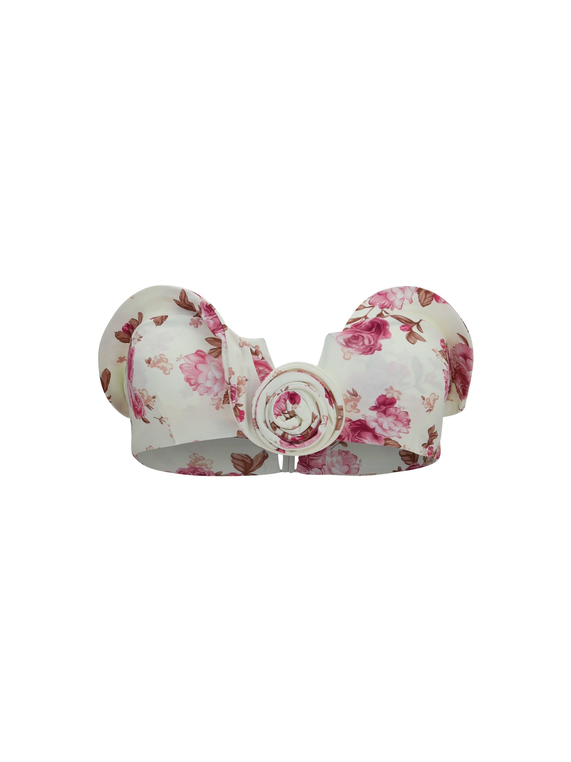 sculptural floral-print bandeau swim top