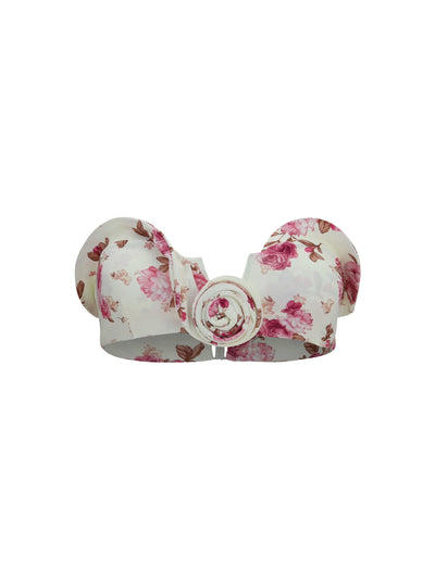 sculptural floral-print bandeau swim top
