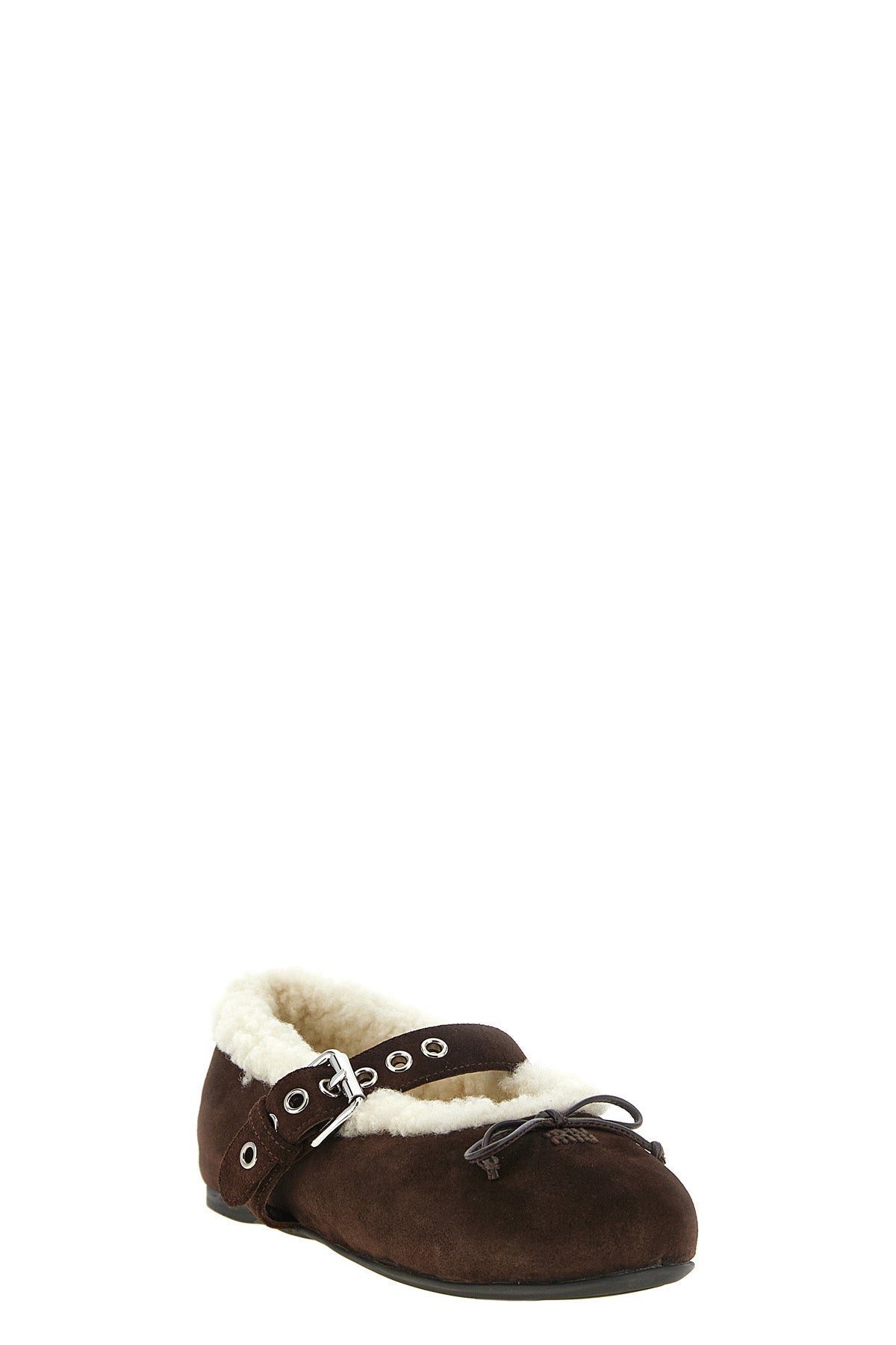 the miu miu suede and sheepskin ballet flats redefines the codes of flat footwea