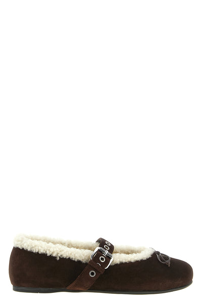 the miu miu suede and sheepskin ballet flats redefines the codes of flat footwea
