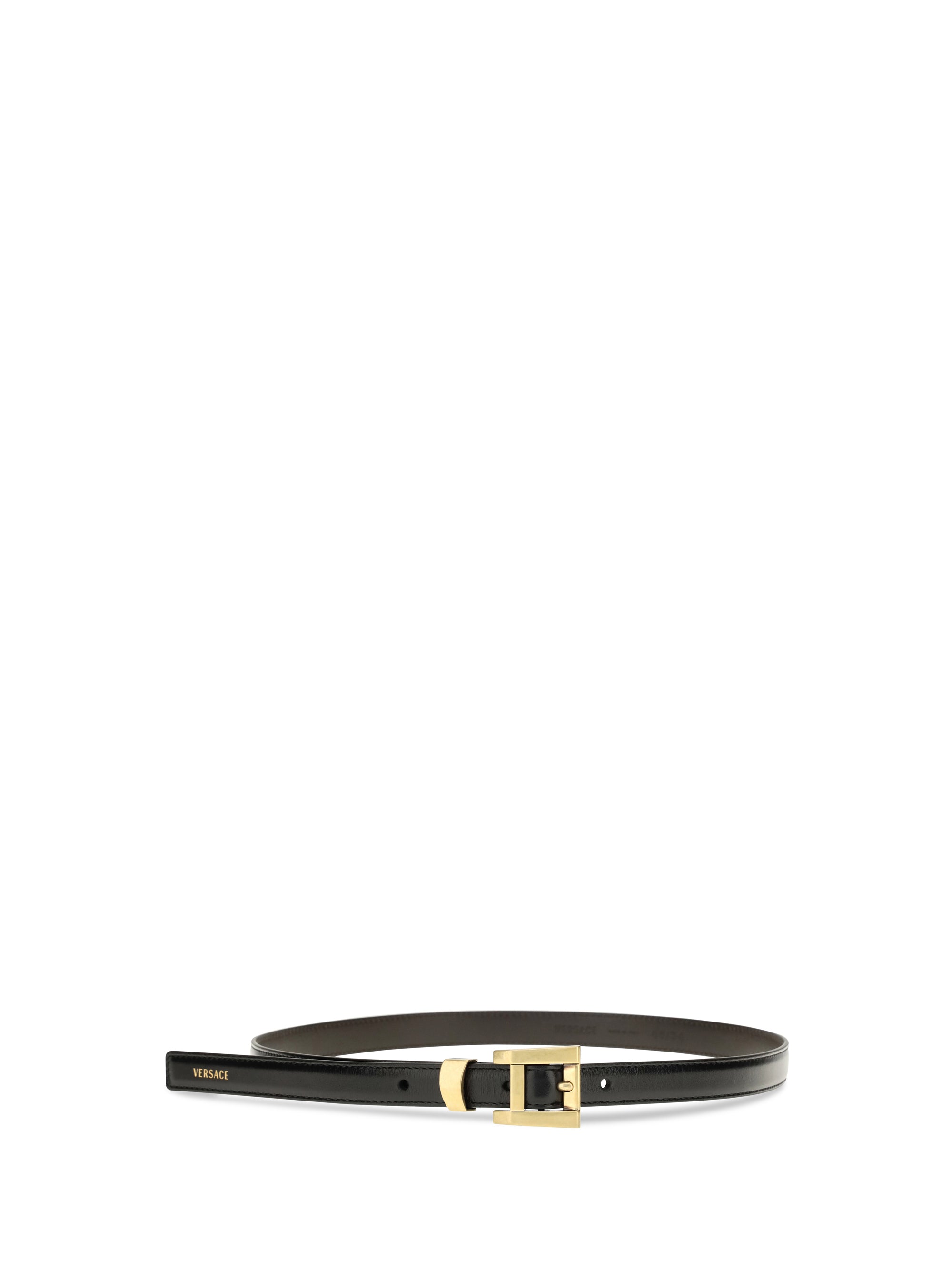 glossy leather logo print belt