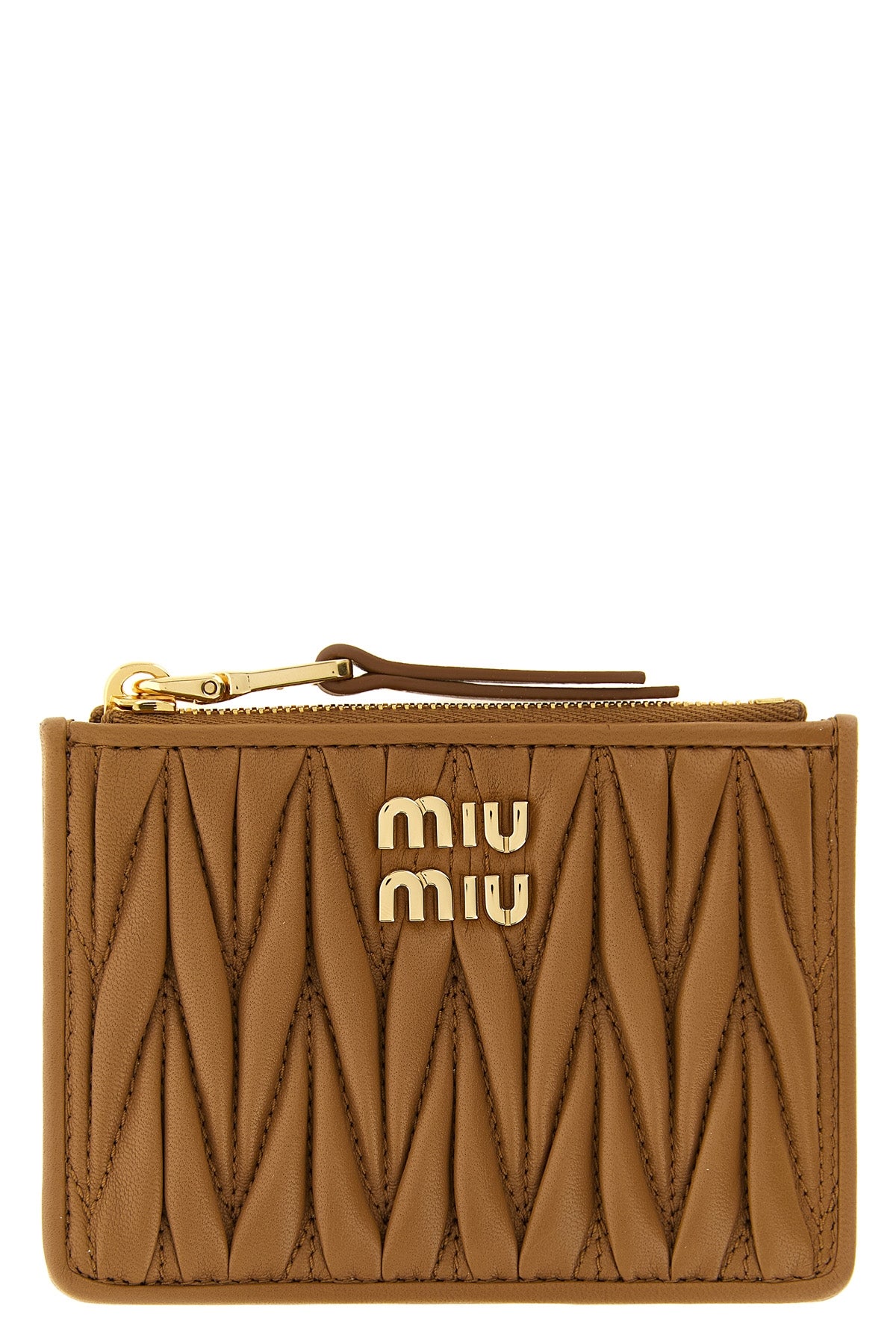 the miu miu card holder in fine nappa leather stands out for its iconic front ma