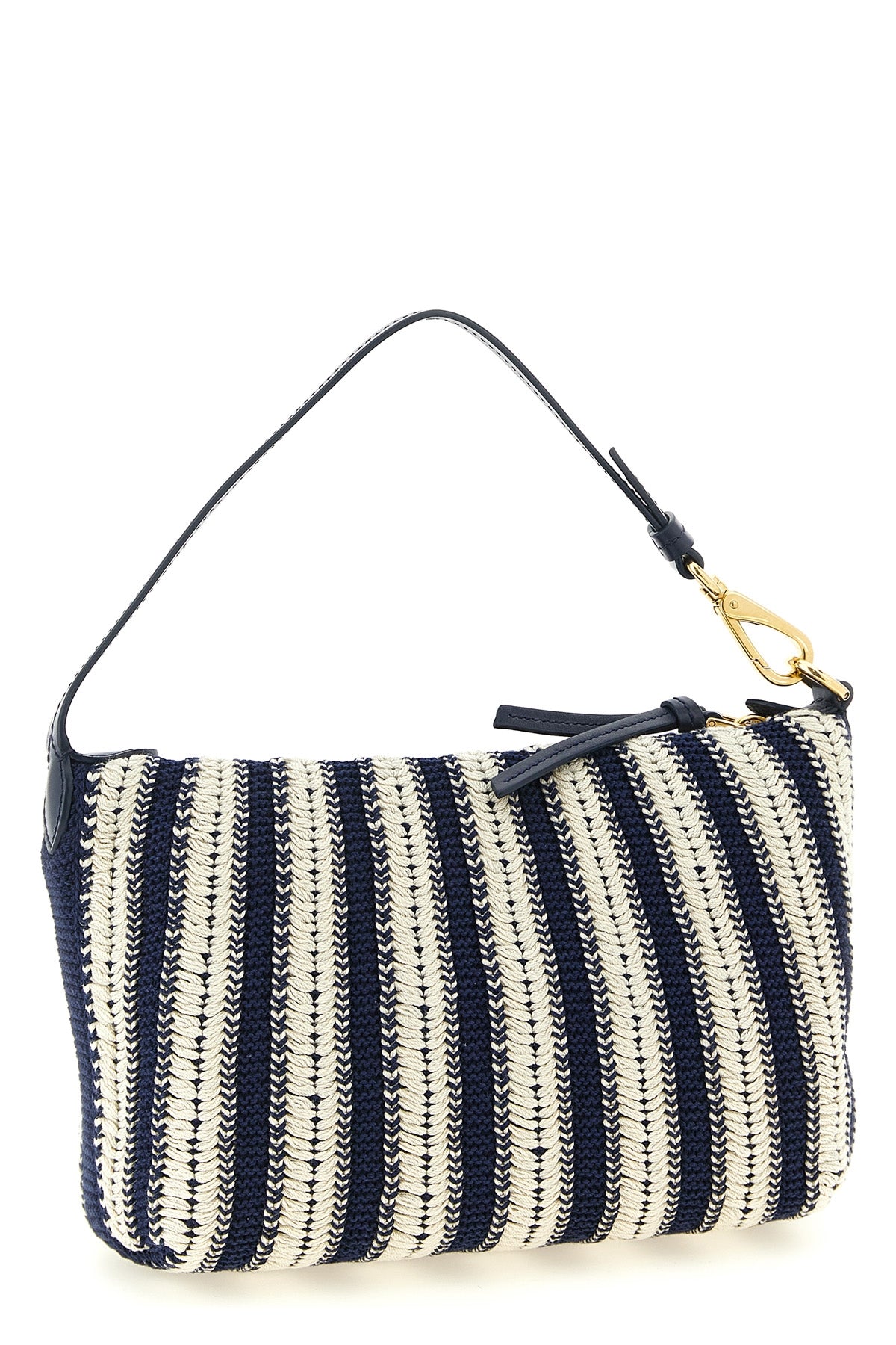 braided and smooth leather crochet cotton pouch