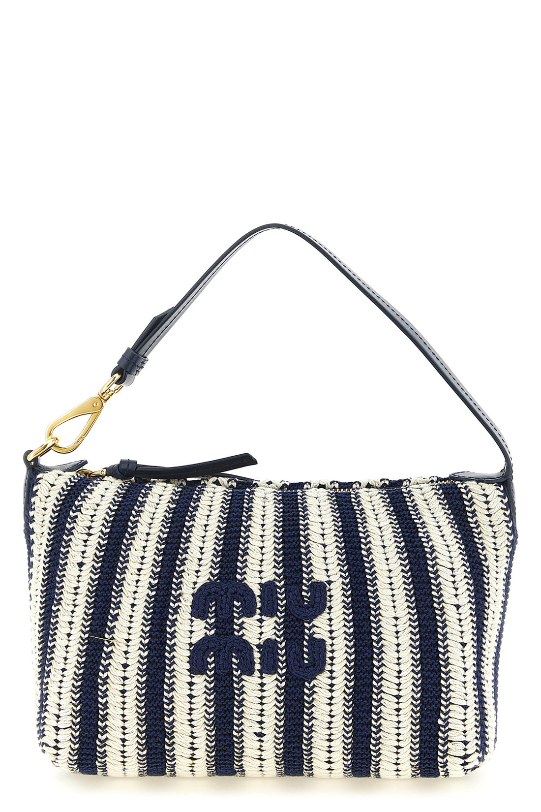MIU MIU OS braided and smooth leather crochet cotton pouch