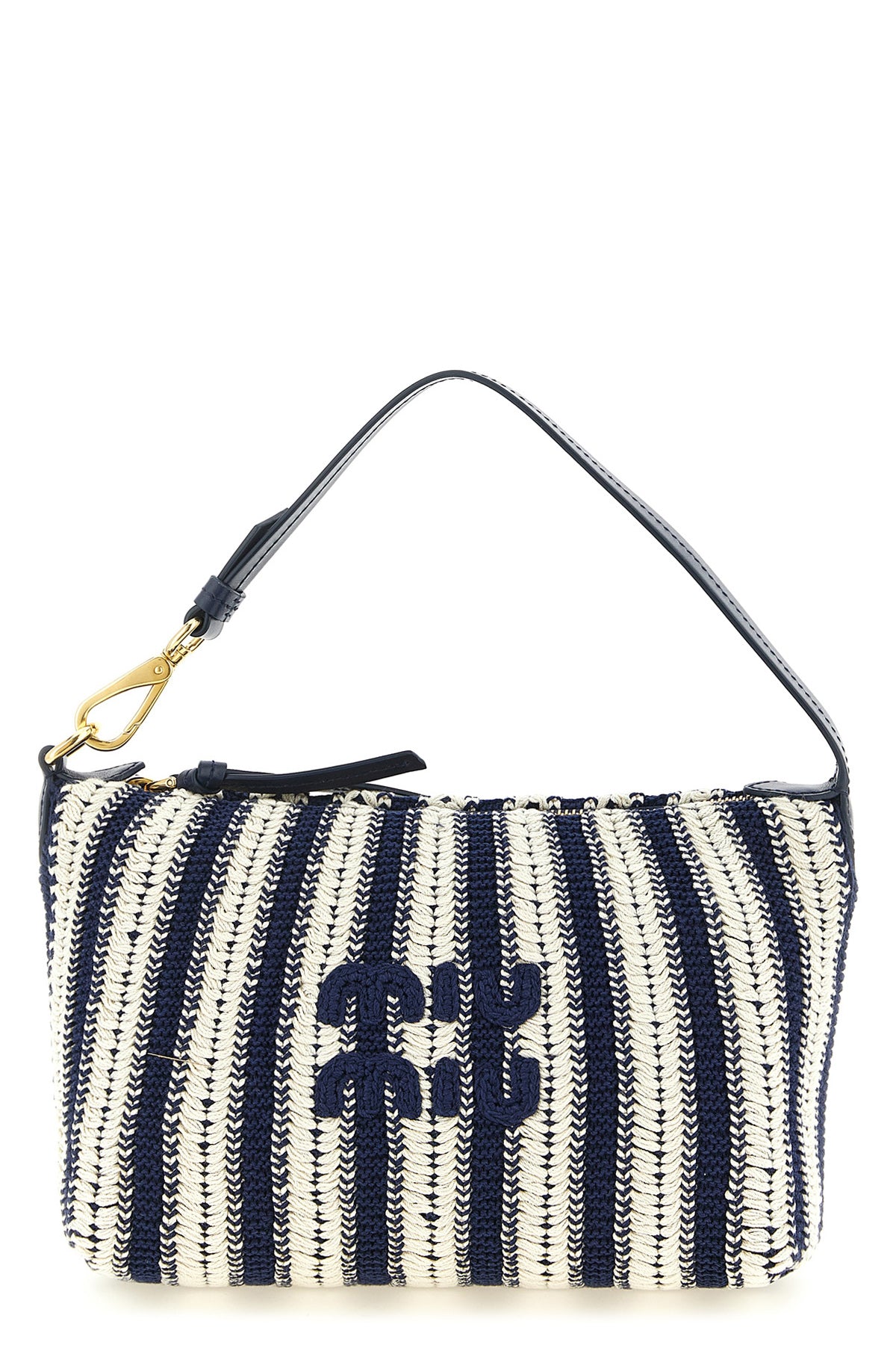braided and smooth leather crochet cotton pouch