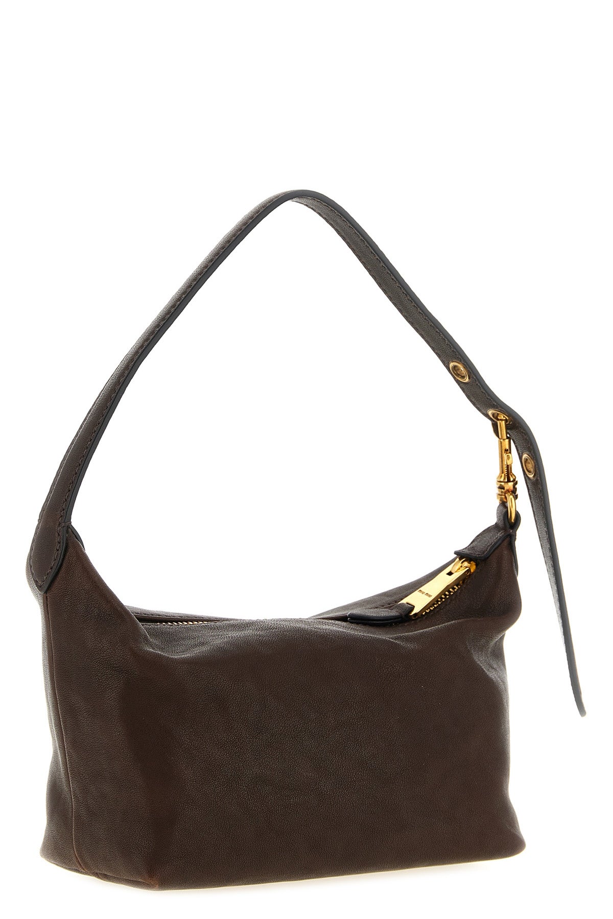 the miu miu aviator nappa pouch defines a compact hobo silhouette