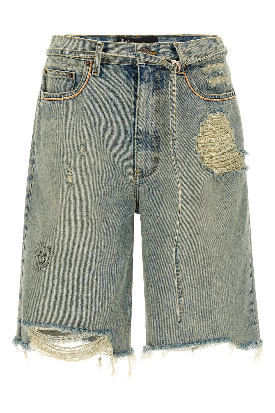 PALY 34 good good times used-effect stone washed cotton denim bermuda shorts