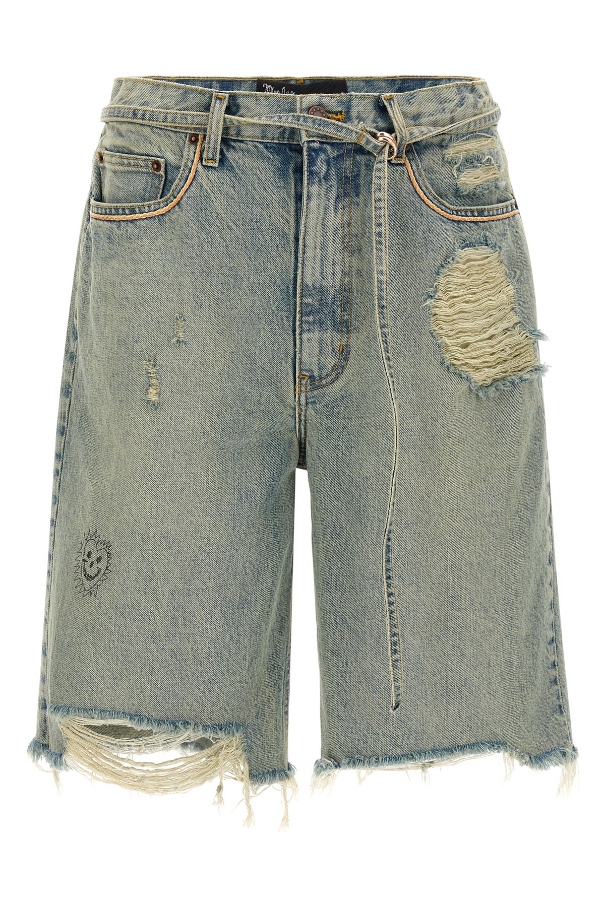 good good times used-effect stone washed cotton denim bermuda shorts