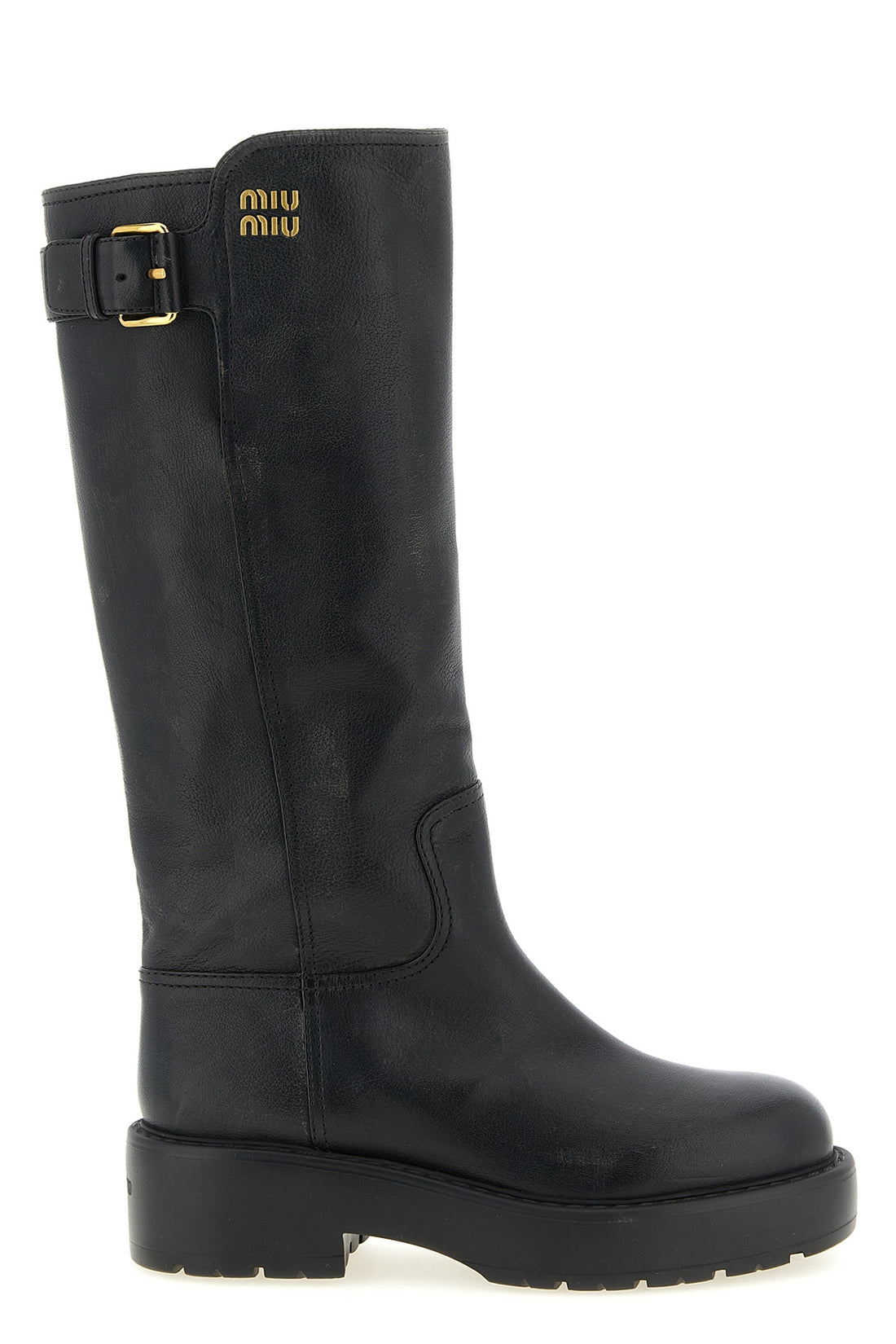 MIU MIU 37 miu miu high boots in fine black buffalo leather feature a structured model clea