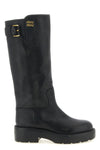 miu miu high boots in fine black buffalo leather feature a structured model clea
