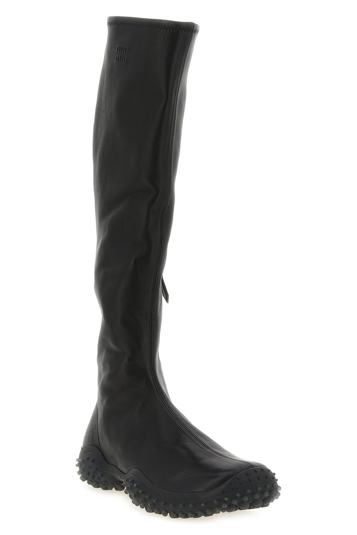 miu miu high boots in stretch nappa leather feature a tapered silhouette defined
