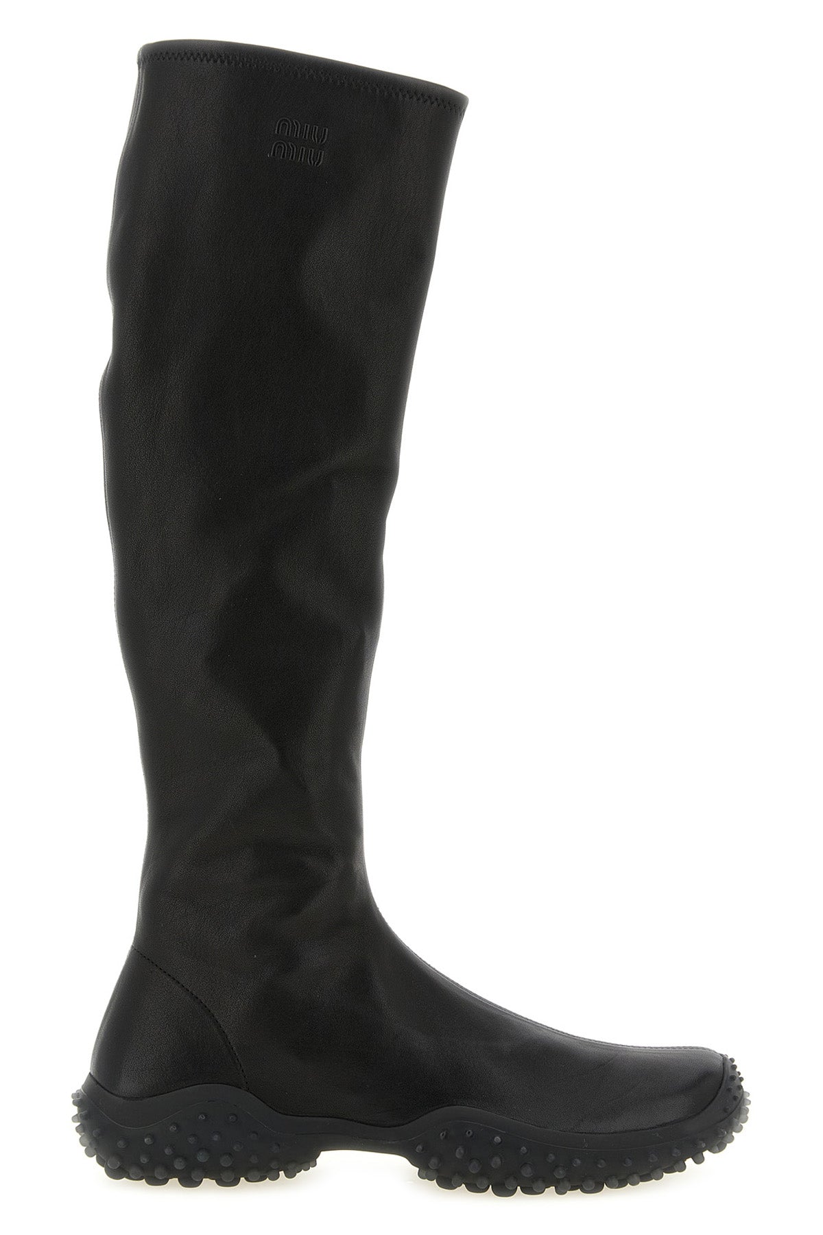 miu miu high boots in stretch nappa leather feature a tapered silhouette defined