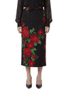 red rose print midi skirt