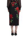 red rose print midi skirt