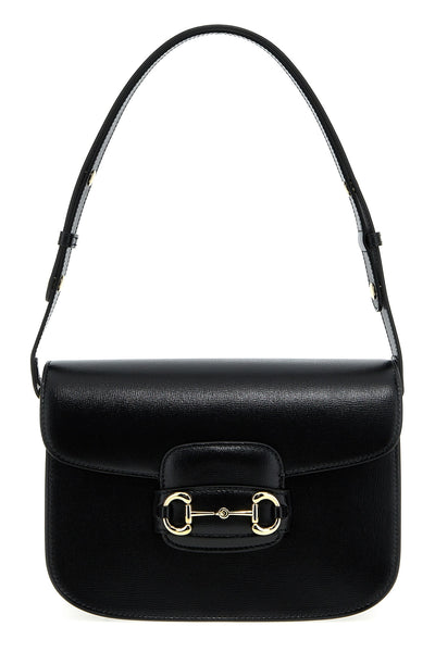 gucci horsebit 1955 shoulder bag in black textured leather