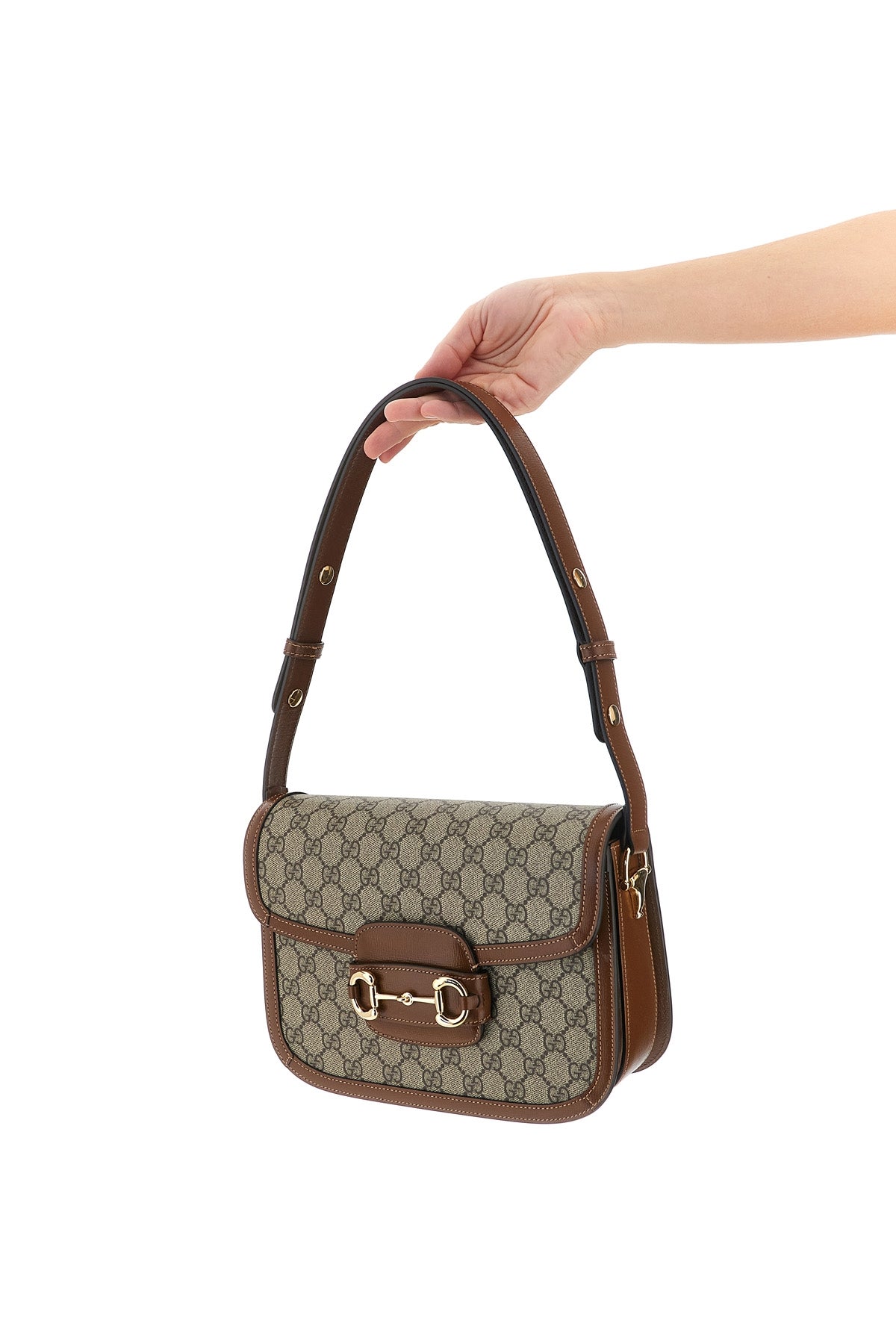 gucci horsebit 1955 shoulder bag in beige and ebony gg supreme fabric