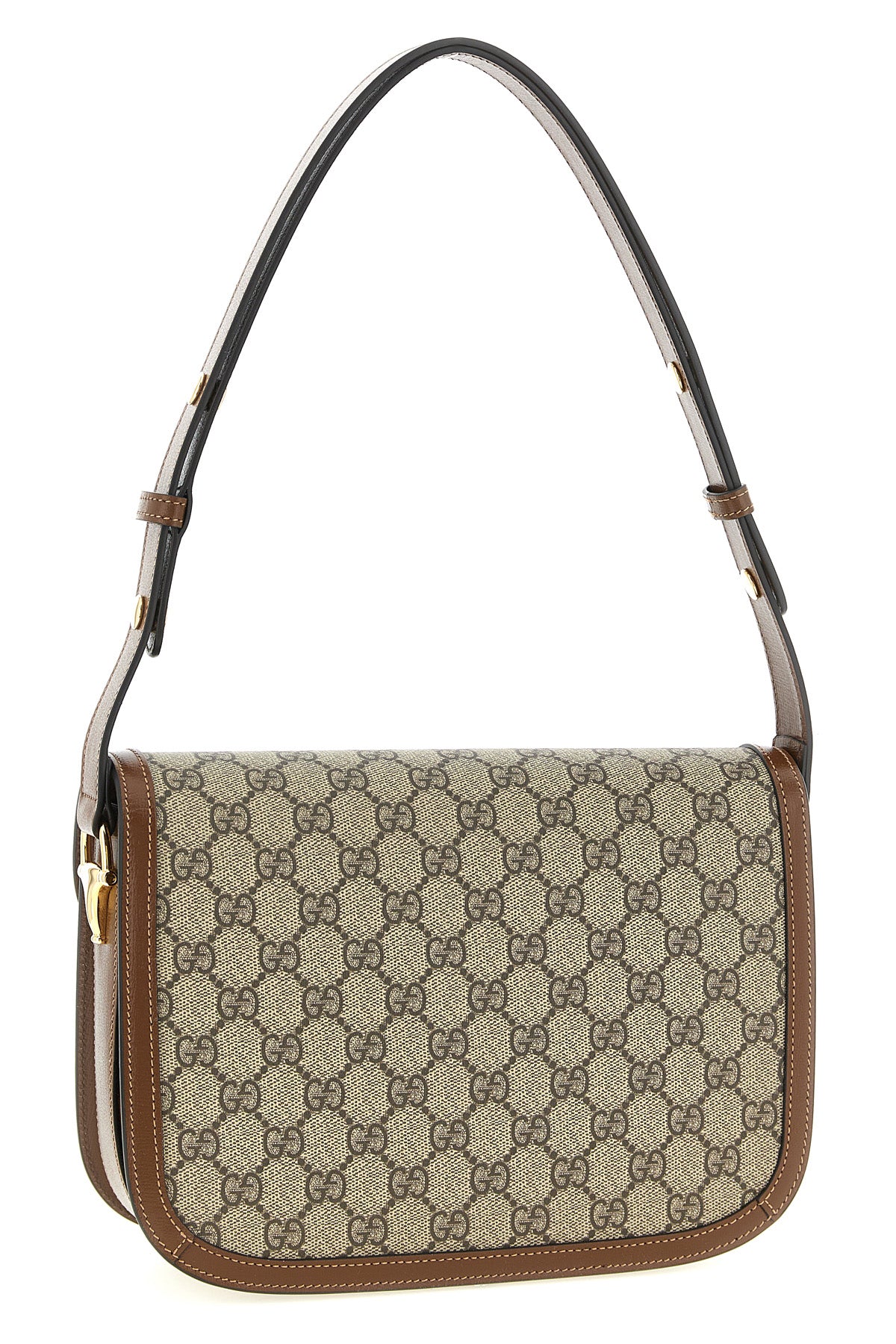 gucci horsebit 1955 shoulder bag in beige and ebony gg supreme fabric