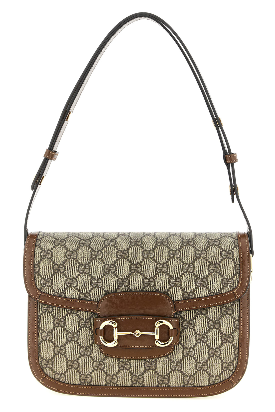 GUCCI OS gucci horsebit 1955 shoulder bag in beige and ebony gg supreme fabric