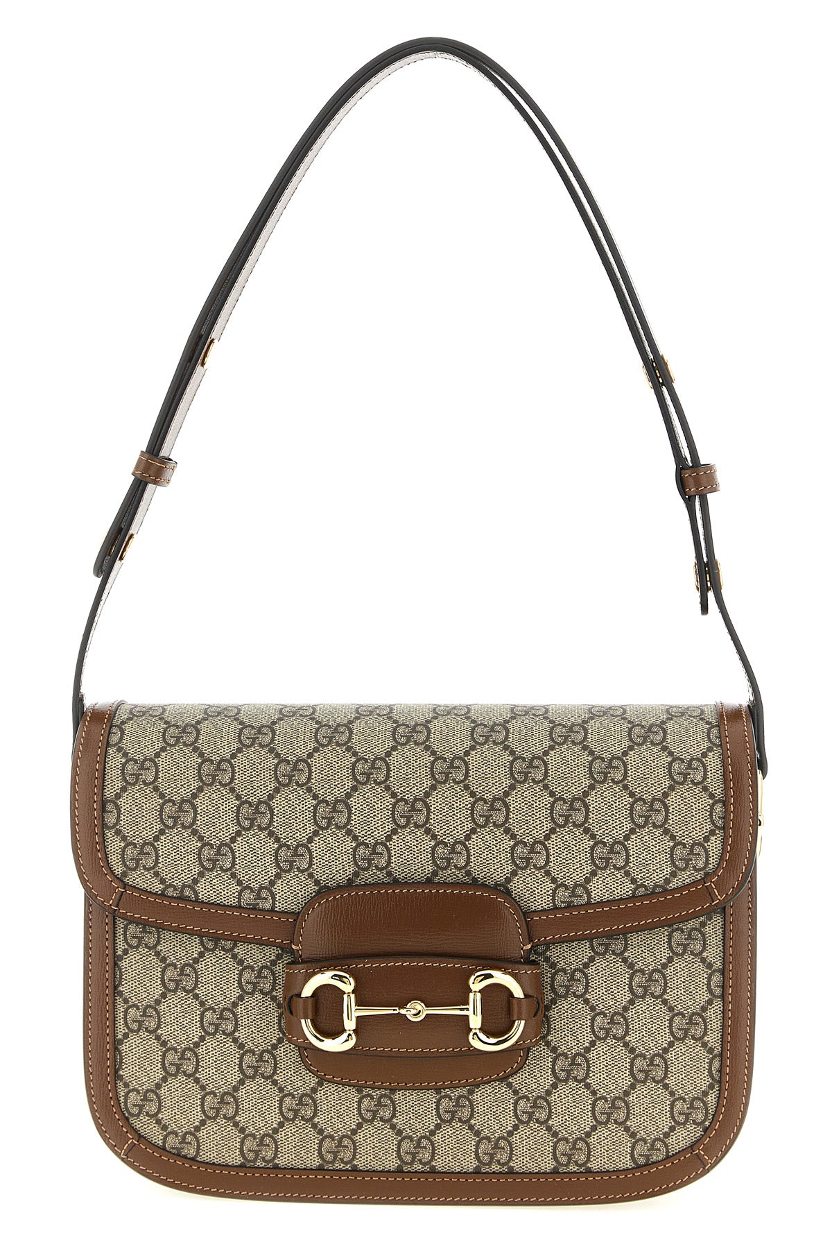 gucci horsebit 1955 shoulder bag in beige and ebony gg supreme fabric