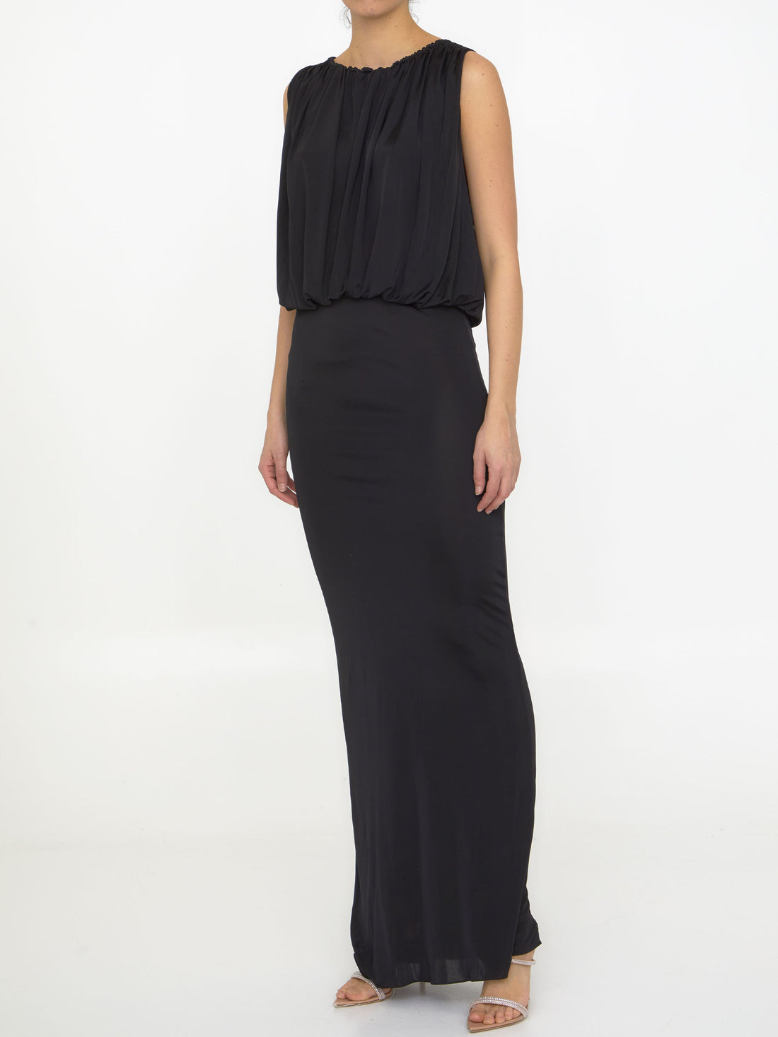 SAINT LAURENT 38 long dress in shiny jersey