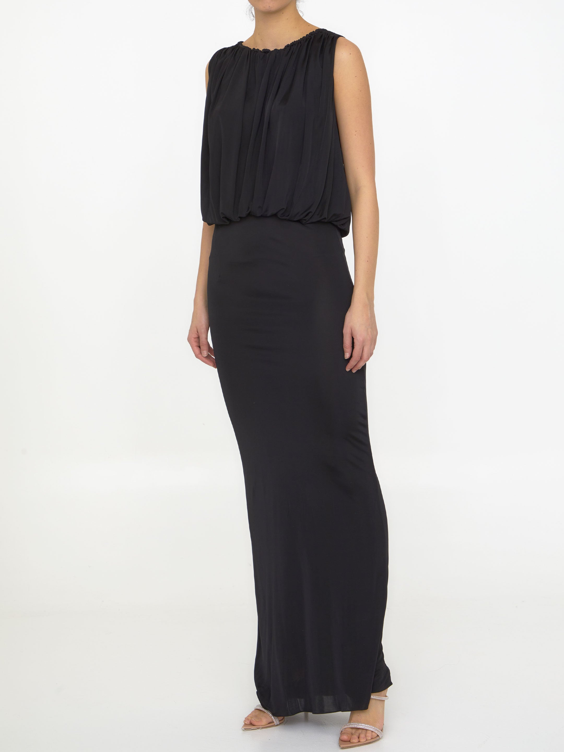 SAINT LAURENT 38 long dress in shiny jersey