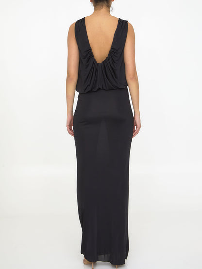 SAINT LAURENT 38 long dress in shiny jersey