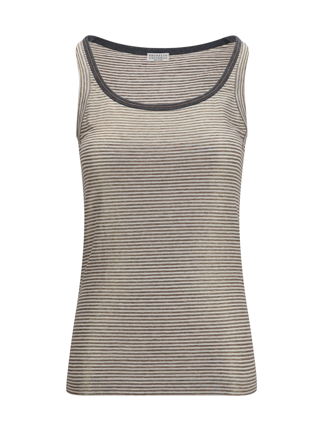 BRUNELLO CUCINELLI L striped linen lamé jersey tank top with glossy finishes