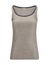 striped linen lamé jersey tank top with glossy finishes
