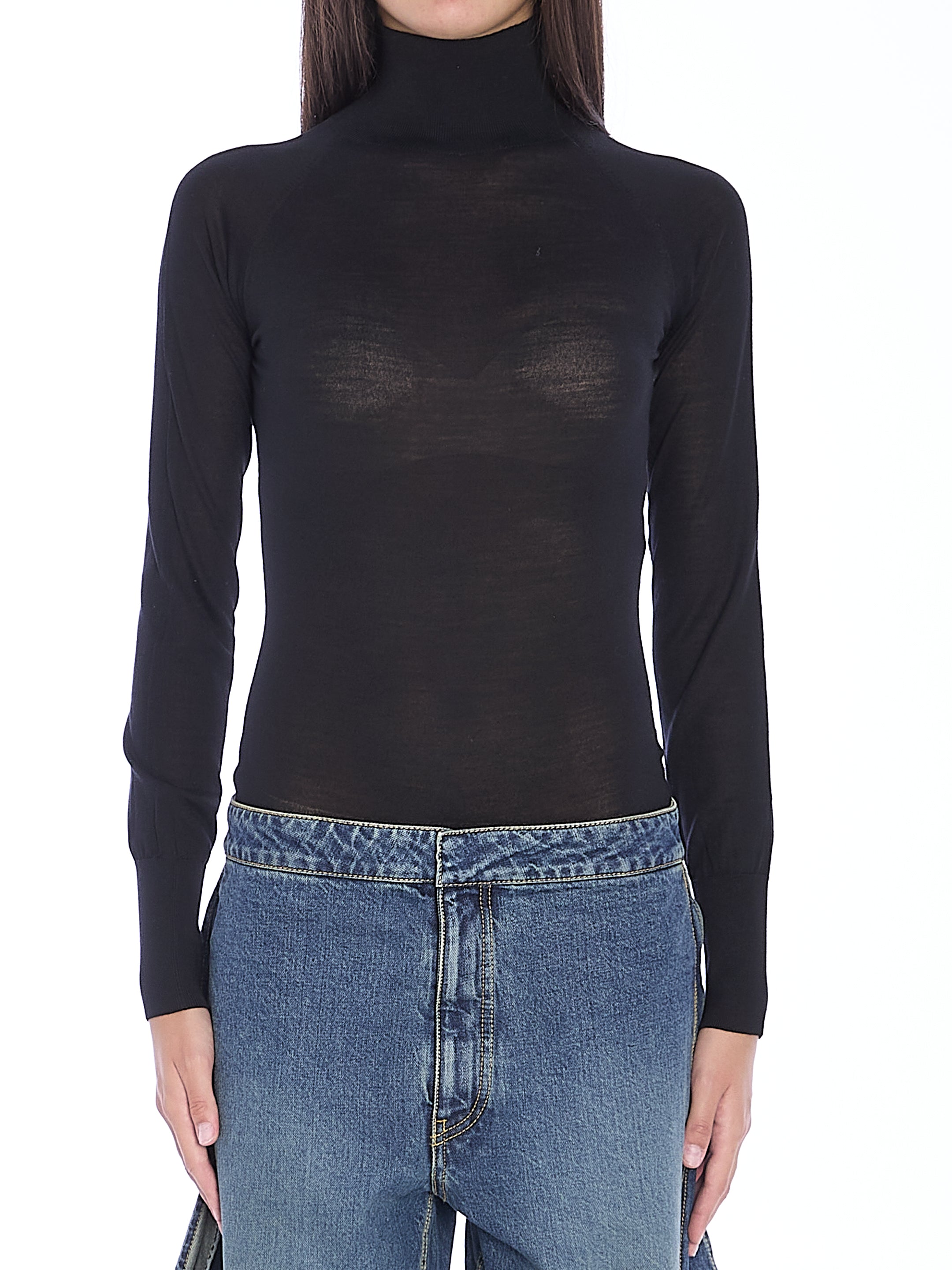 ALAIA 38 bodysuit in sheer knit