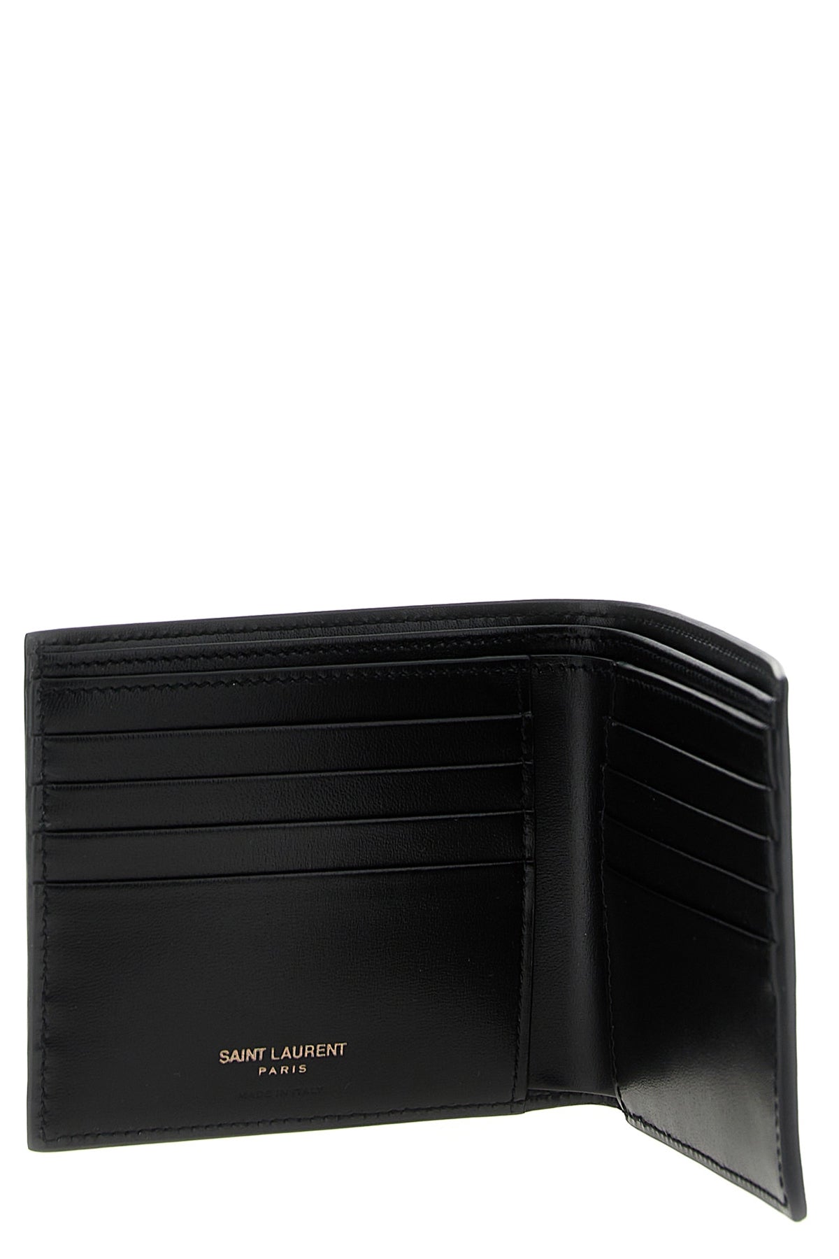 black leather cuir glace mat smooth leather on-tone ysl logo book closure