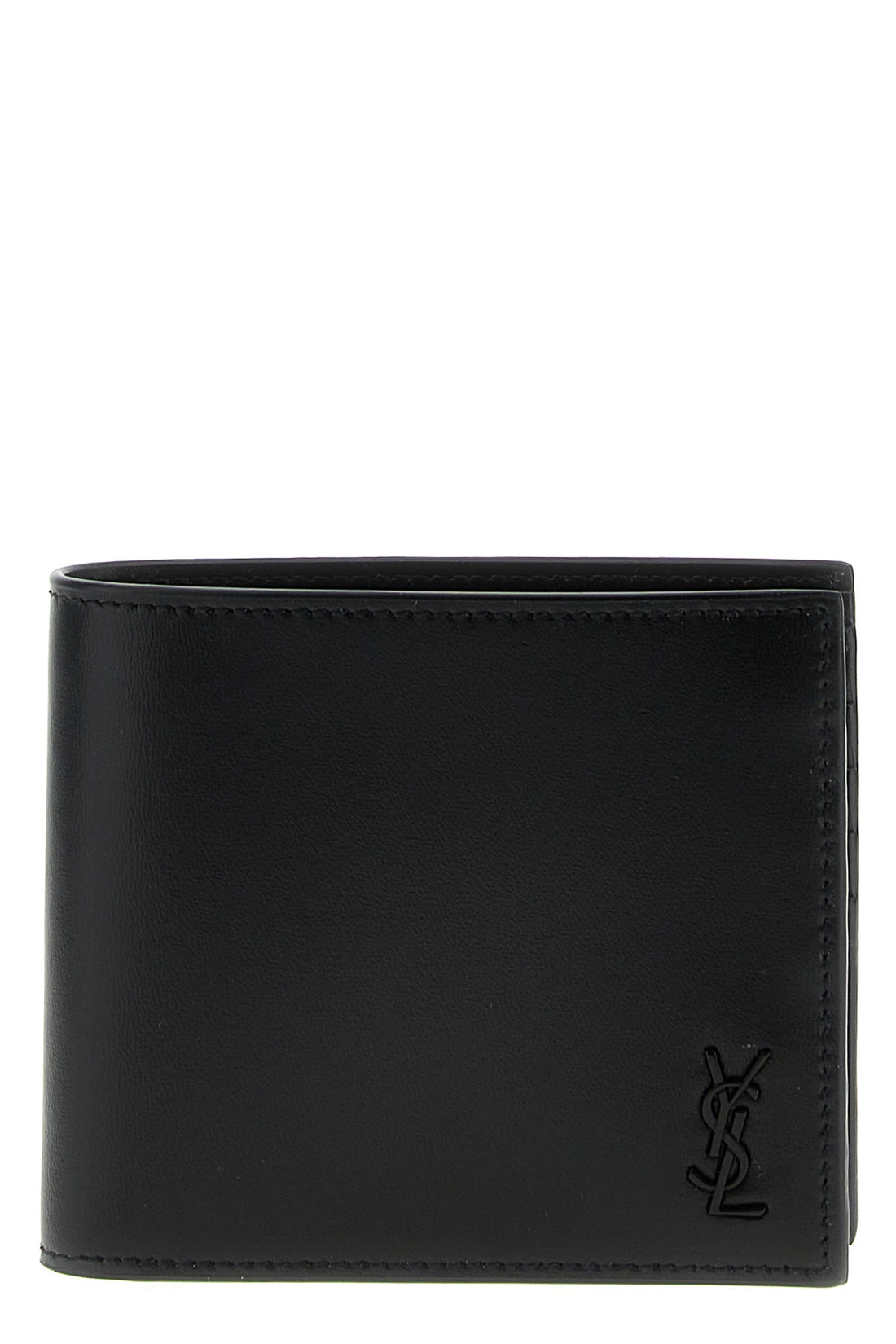 SAINT LAURENT OS black leather cuir glace mat smooth leather on-tone ysl logo book closure