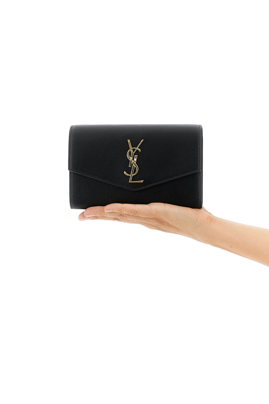SAINT LAURENT OS grain de poudre royal leather clutch bag