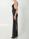 black rhinestones draped maxi dress