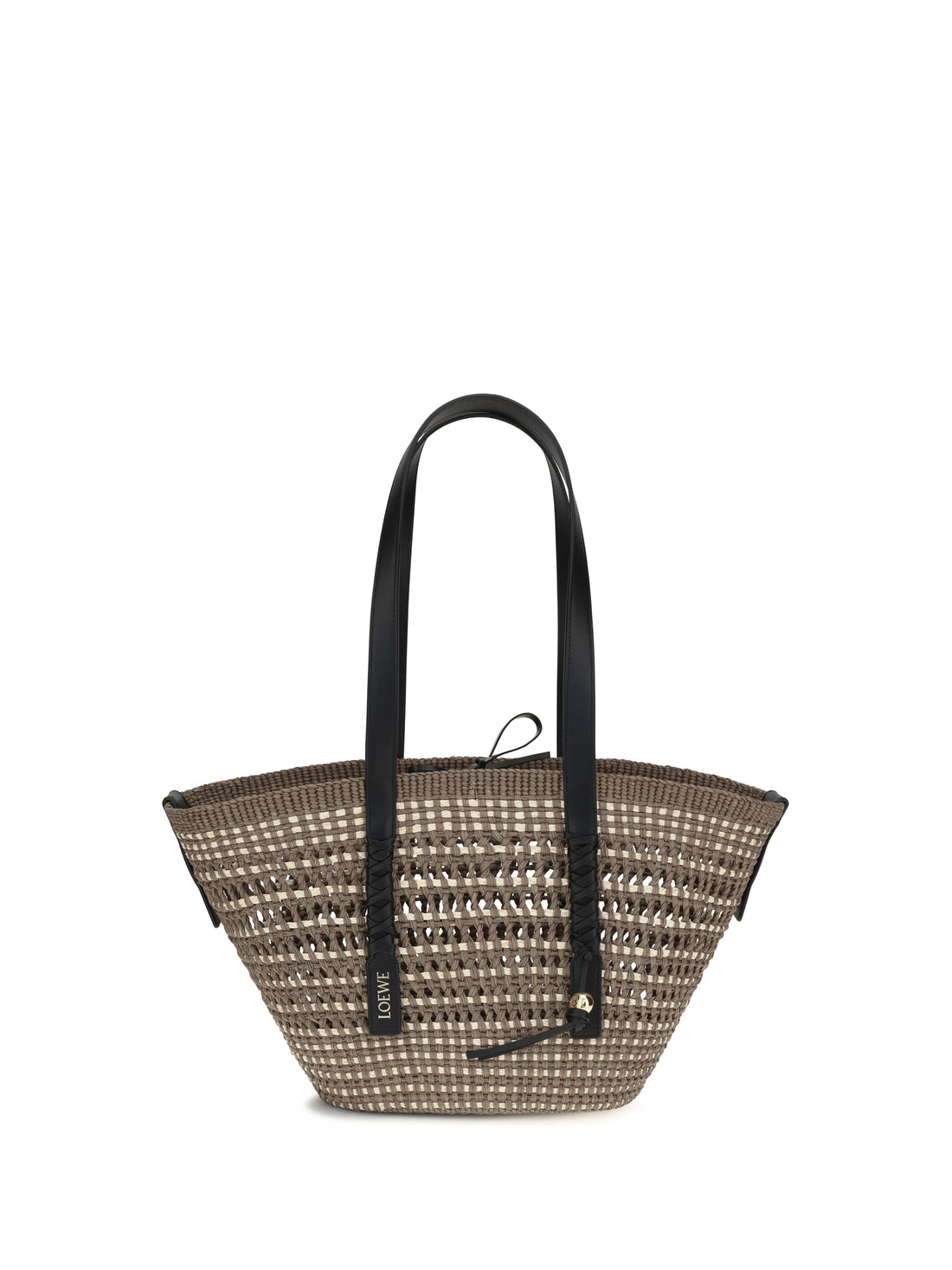 LOEWE OS medium braid basket shoulder bag in iraca palm and calfskin