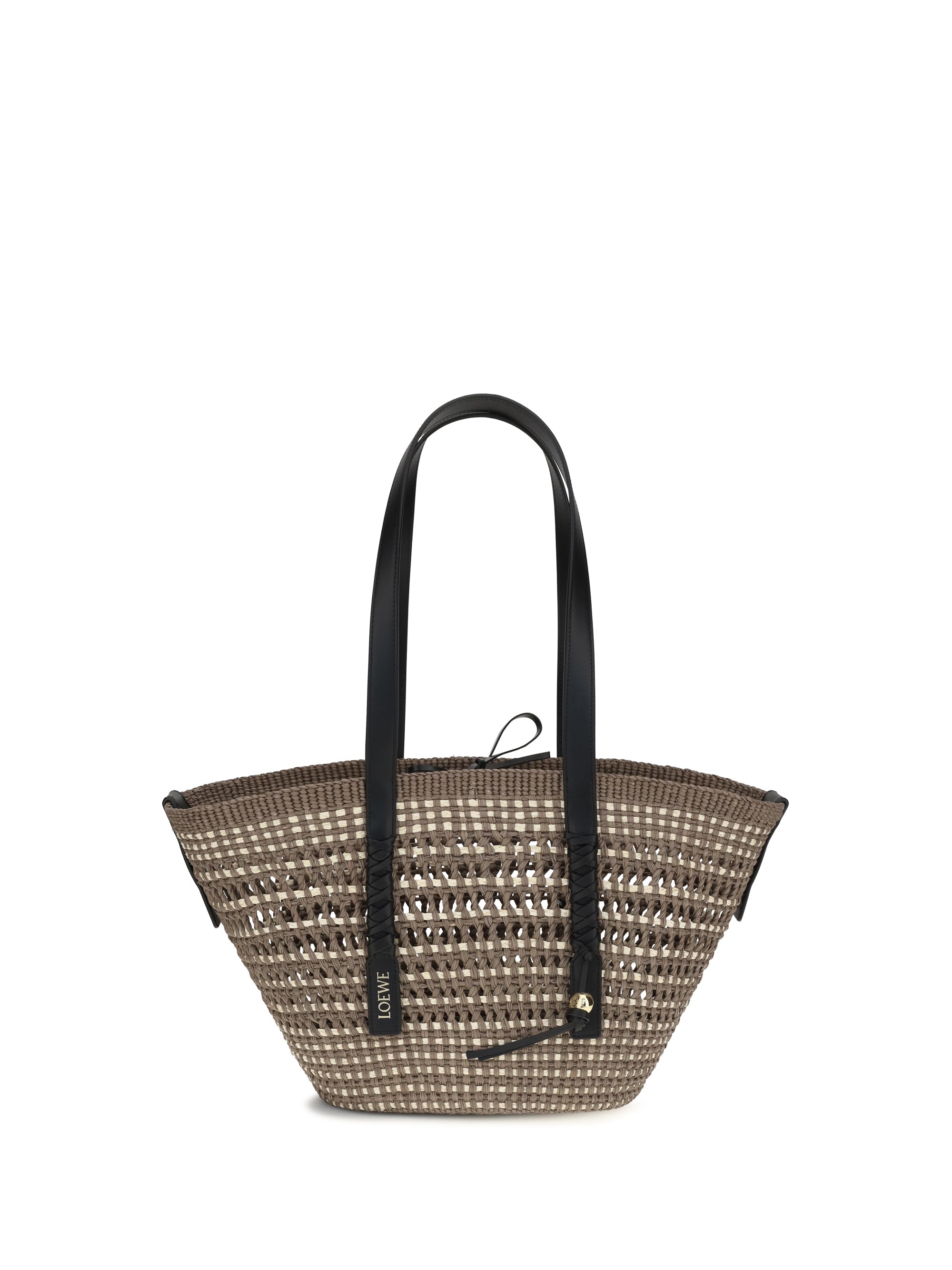 medium braid basket shoulder bag in iraca palm and calfskin