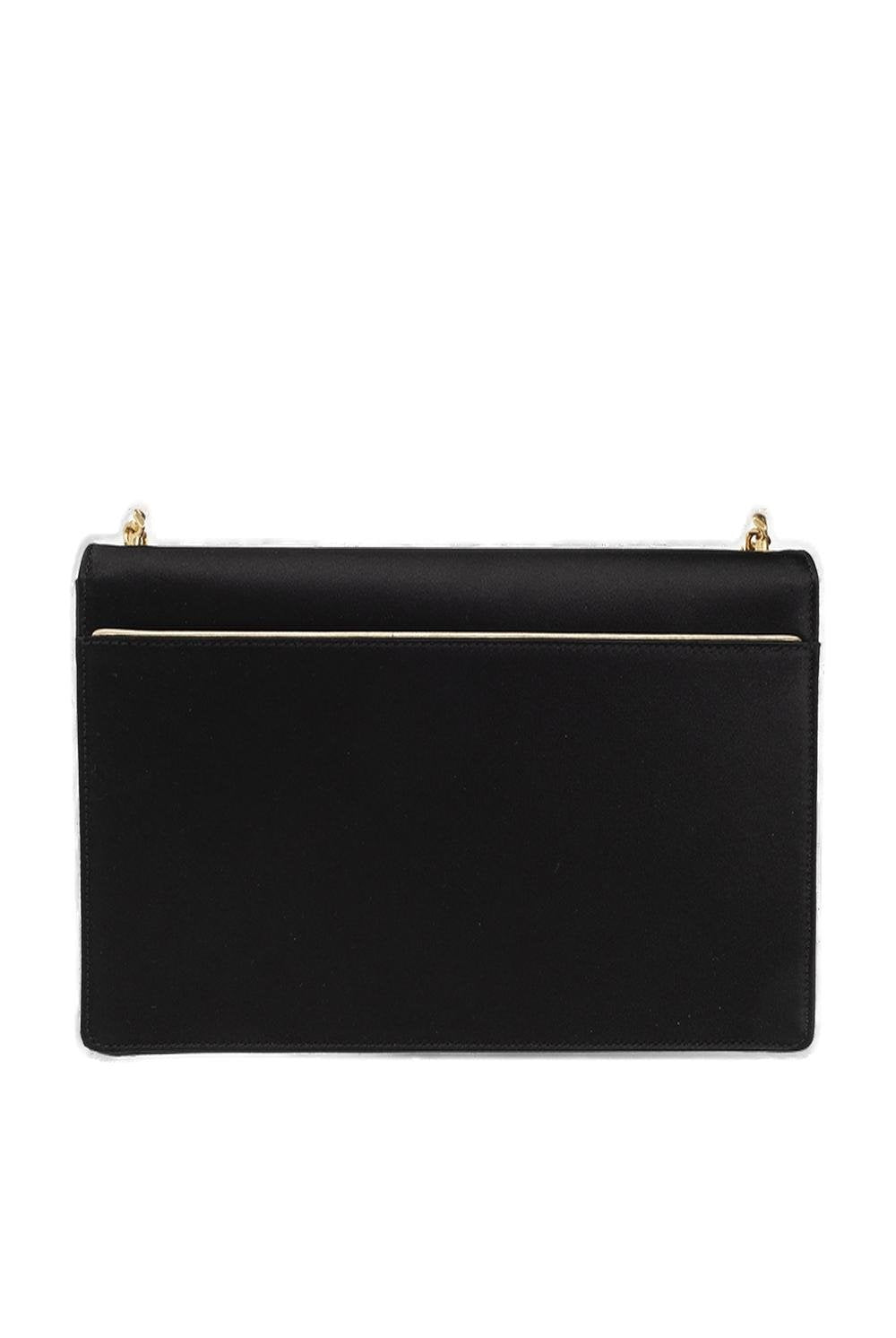 Gaby Small Black Satin And Leather Shoulder Bag