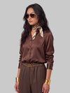 brown stretch silk shirt