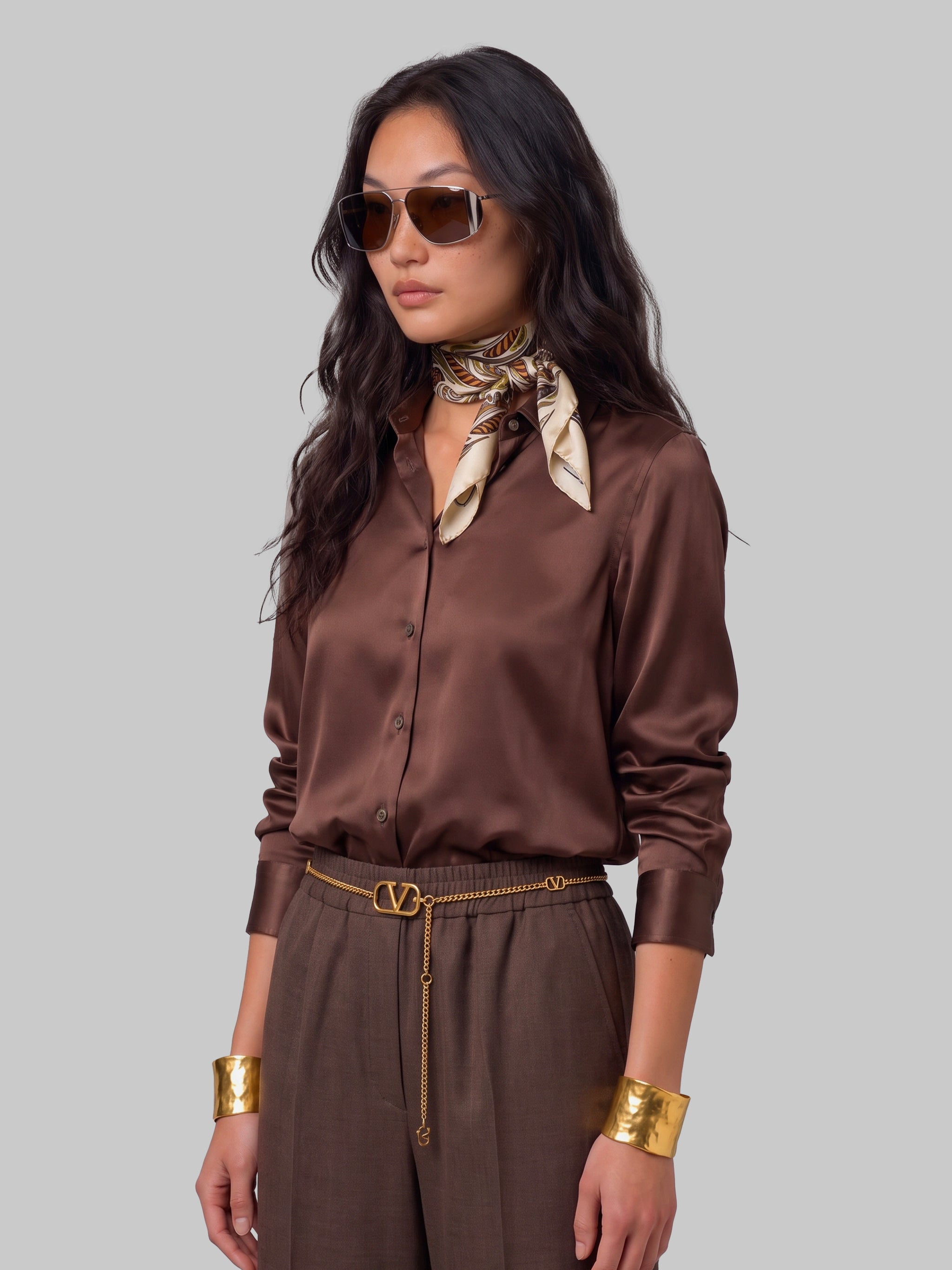 brown stretch silk shirt