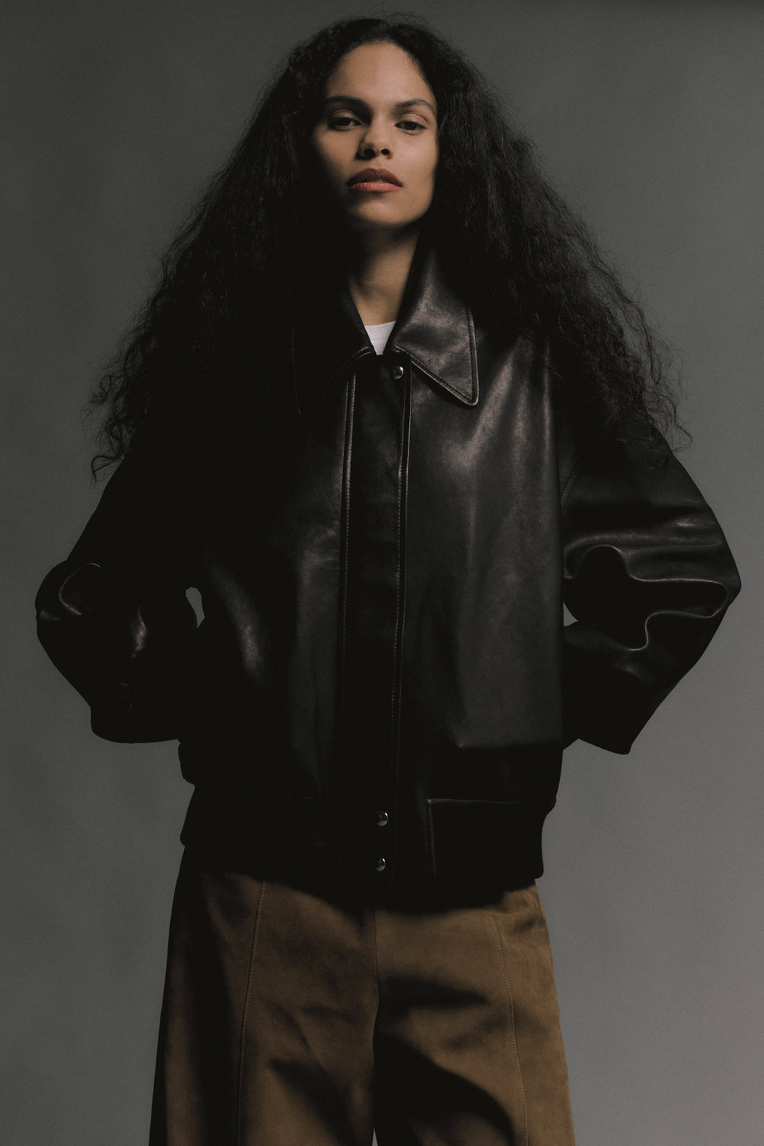 KHAITE XS shelman leather bomber jacket