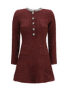 textured knit mini dress with statement buttons