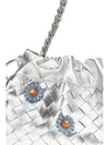 dustbag clutch bag with floral appliqués