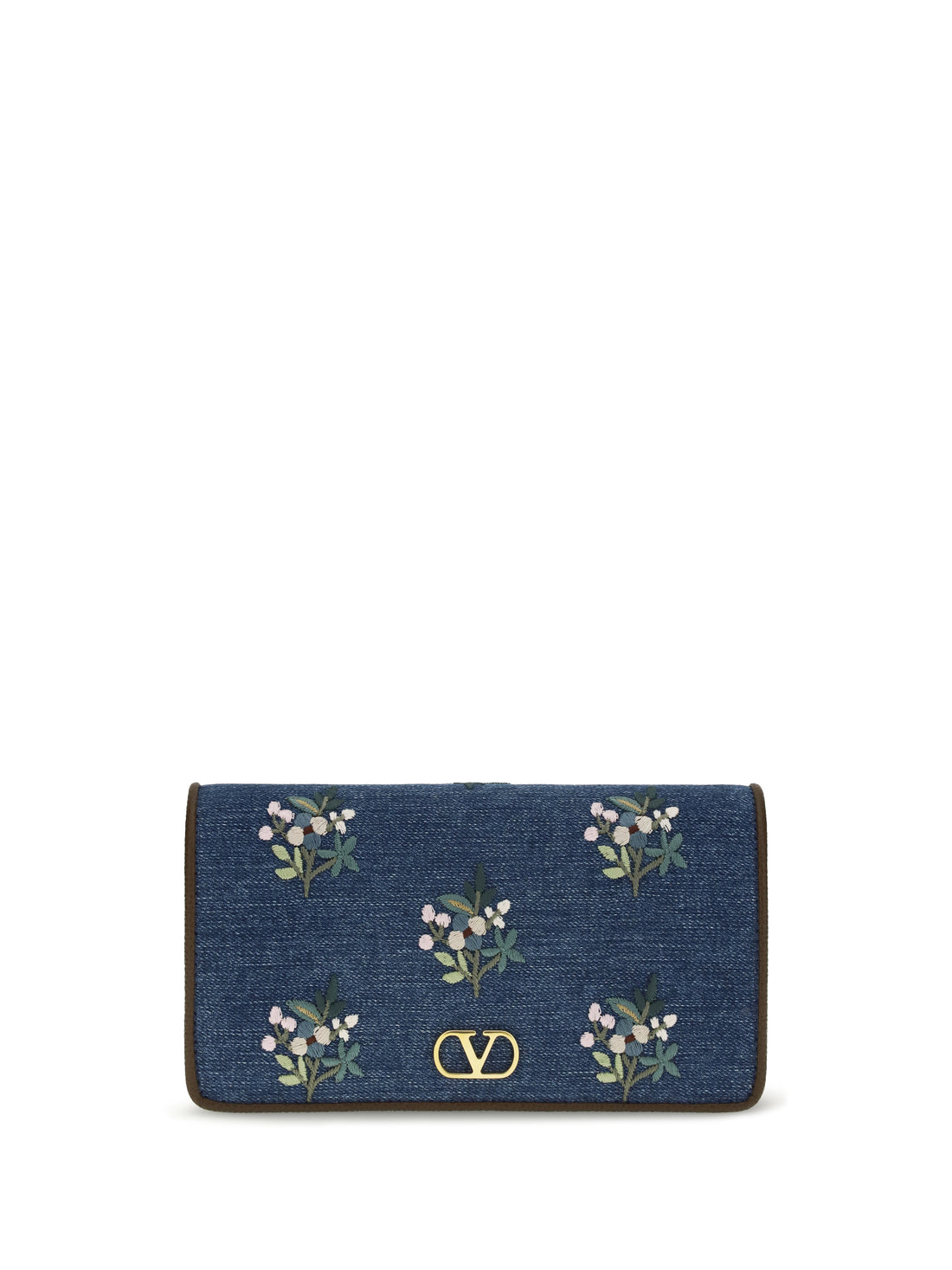 VALENTINO GARAVANI OS mini vlogo signature shoulder bag in denim with floral embroidery