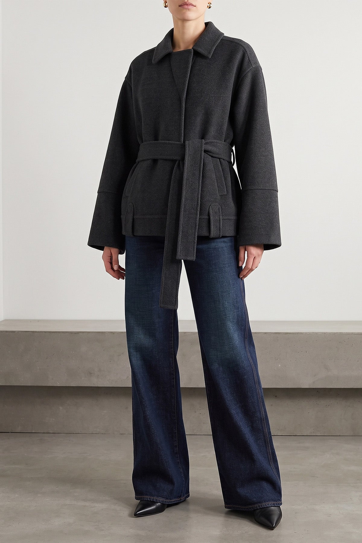 the khaite alder jacket in pure anthracite grey structured wool defines an ove